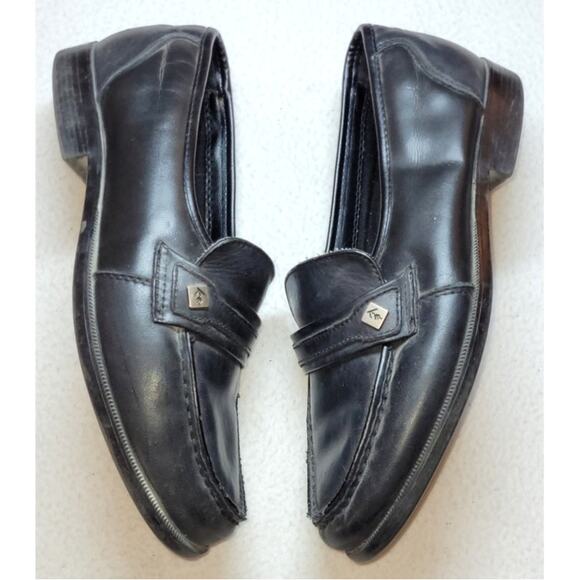 Thom McAn Karl Mens Loafers 8.5W Wide Black Leather Upper NO INSOLES Well Worn - Picture 4 of 8